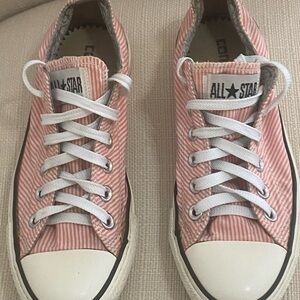 Converse Pink and White Striped Low Top Sneakers